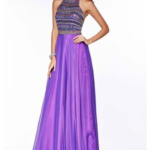 Beaded Halter Formal Prom Ball Gown Purple Size 10. NWT